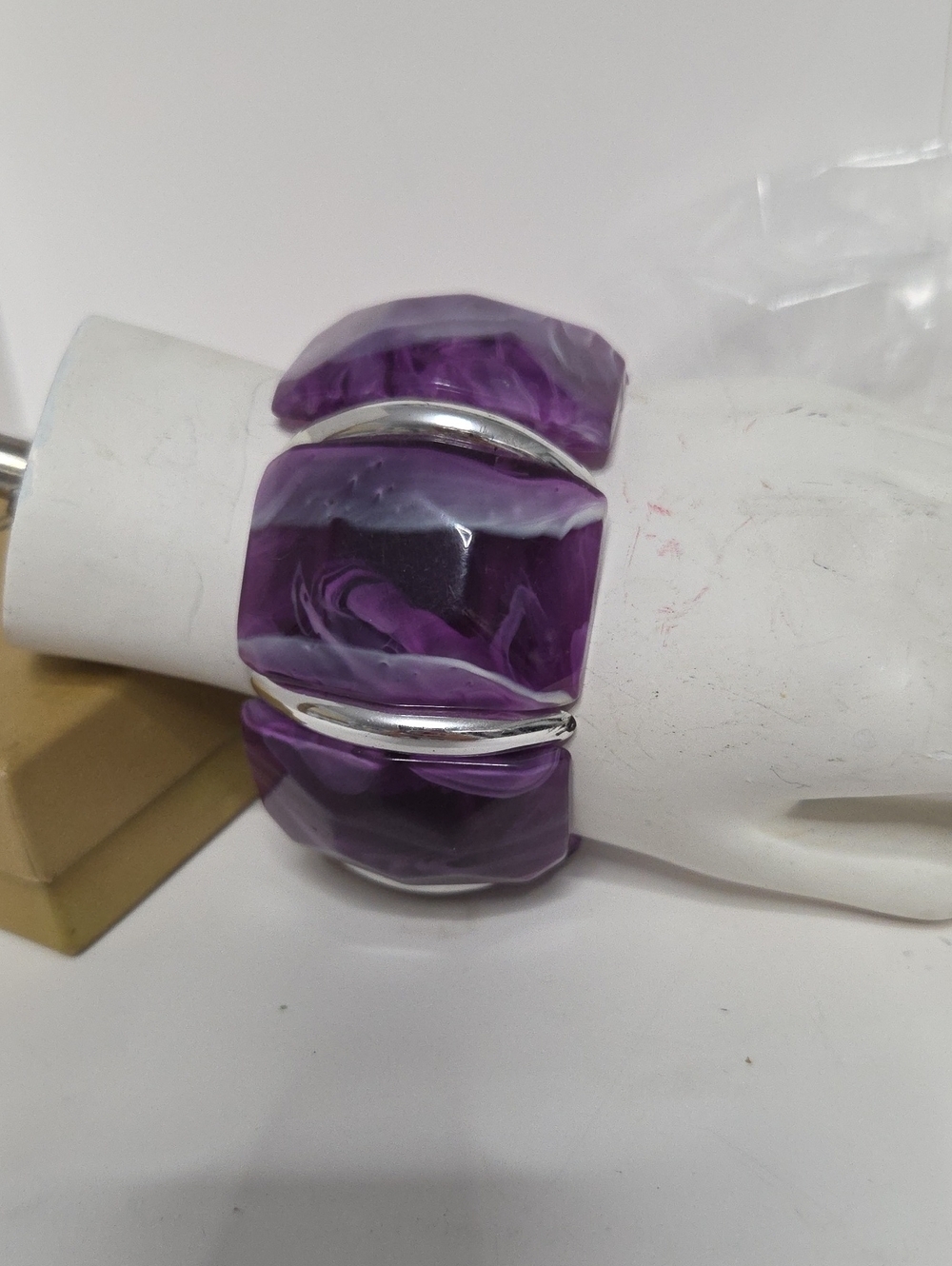 Purple Marbled Stretch Bracelet with Silver Accents